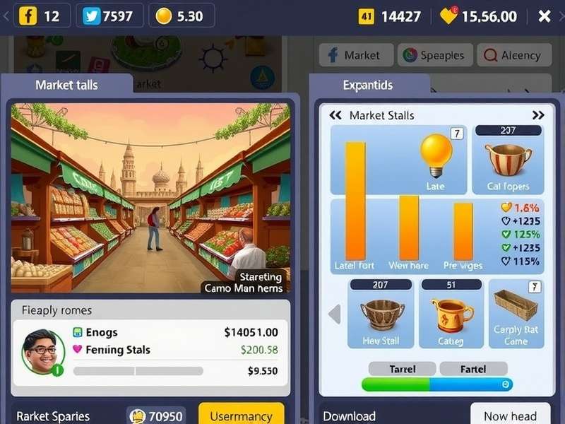 Chennai Market Maestro business expansion interface showing market stall upgrades